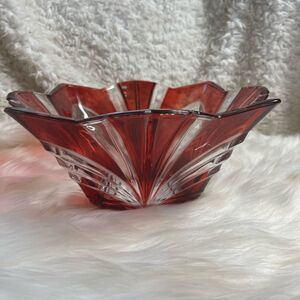 Vintage Soga, made in Japan Pressed Glass Bowl Ruby Red Cut To Clear